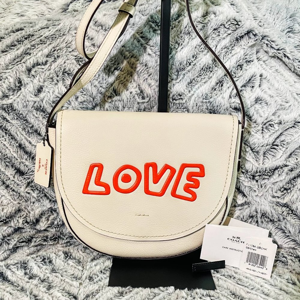 BNWT COACH x KEITH HARING LIMITED EDITION WHITE "LOVE" HUDSON CROSSBODY (F11784)